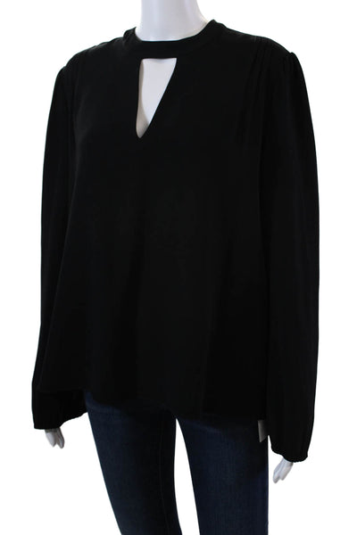 Co. Womens Pleated Shoulders Long Sleeves Key Hole Neck Blouse Black Size Large
