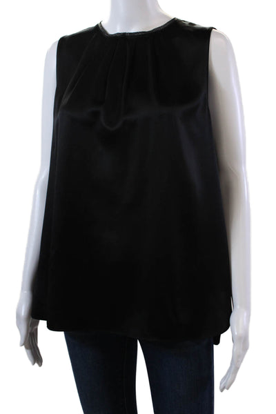 Elie Tahari Womens Silk Pleated Front Sleeveleess Tank Top Black Size Small