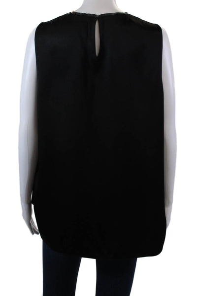 Elie Tahari Womens Silk Pleated Front Sleeveleess Tank Top Black Size Small