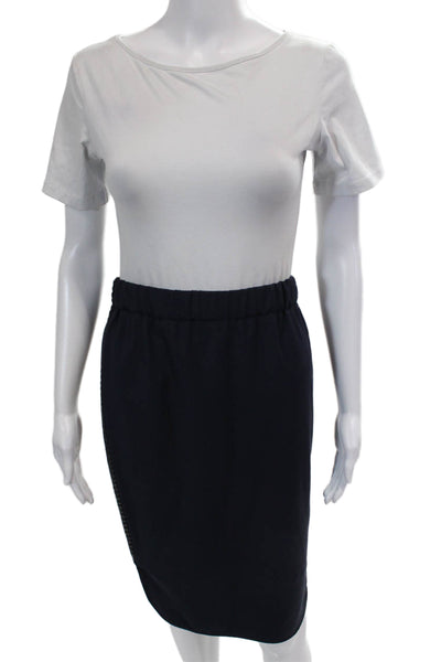 Brunello Cucinelli Womens Wool Beaded Detail Pencil Skirt Navy Size 40