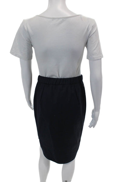 Brunello Cucinelli Womens Wool Beaded Detail Pencil Skirt Navy Size 40