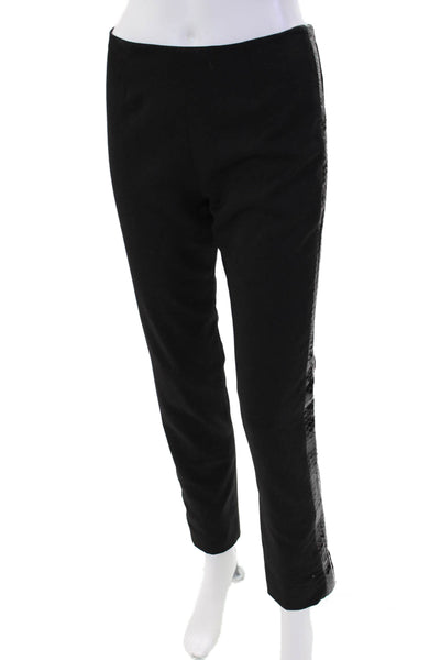 Wes Gordon Womens Snakeskin Print Sides Slim Leg Dress Pants Black Wool Size 8