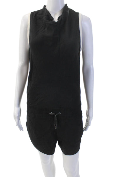 Helmut Lang Womens Crew Neck Open Back Short Sleeve Romper Black Size 0