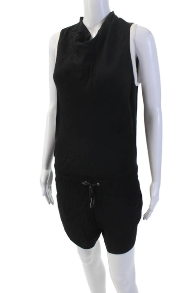 Helmut Lang Womens Crew Neck Open Back Short Sleeve Romper Black Size 0