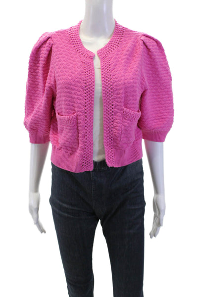 Majorelle Womens Cotton Short Puff Sleeve Open Front Cardigan Pink Size M