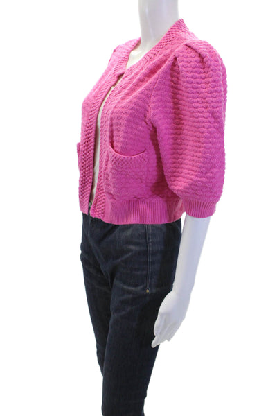 Majorelle Womens Cotton Short Puff Sleeve Open Front Cardigan Pink Size M