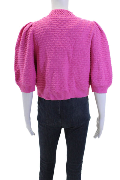 Majorelle Womens Cotton Short Puff Sleeve Open Front Cardigan Pink Size M