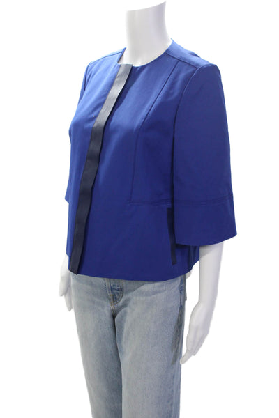 Lafayette 148 New York Womens Shorts Sleeves Full Zip Unlined Jacket Blue Size S