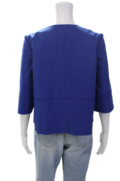 Lafayette 148 New York Womens Shorts Sleeves Full Zip Unlined Jacket Blue Size S