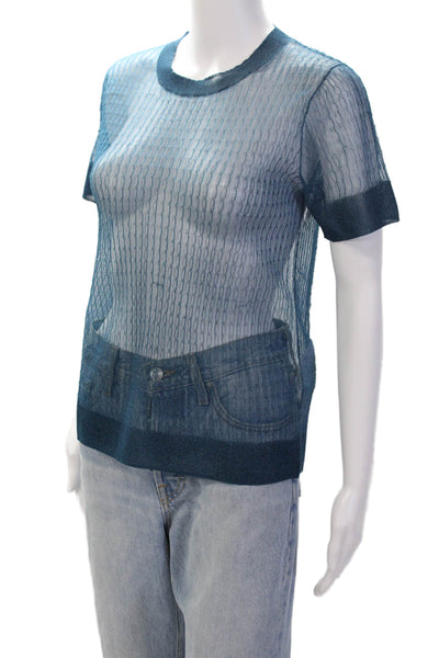 COS Women's Round Neck Short Sleeves Sheer Fitted Blouse Teal Blouse Size S