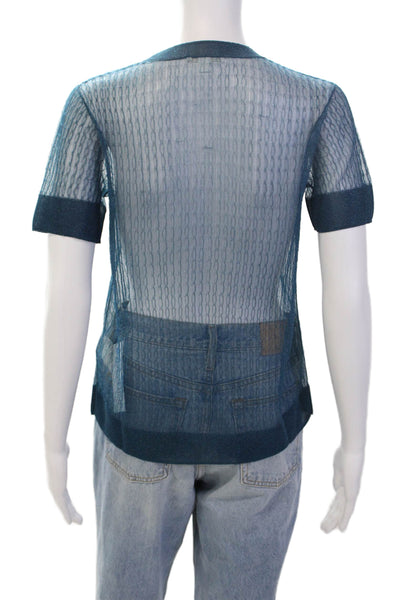 COS Women's Round Neck Short Sleeves Sheer Fitted Blouse Teal Blouse Size S