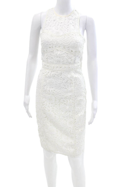 Likely Women's Round Neck Sleeveless Slit Hem Lace Mini Dress White Size 0