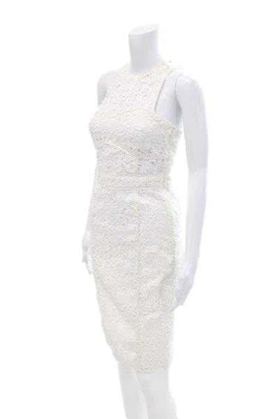 Likely Women's Round Neck Sleeveless Slit Hem Lace Mini Dress White Size 0