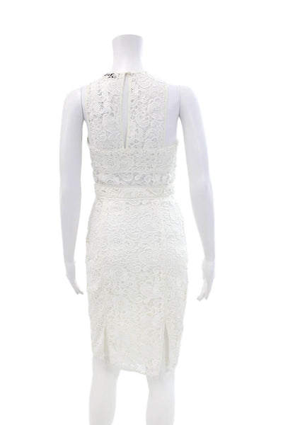 Likely Women's Round Neck Sleeveless Slit Hem Lace Mini Dress White Size 0