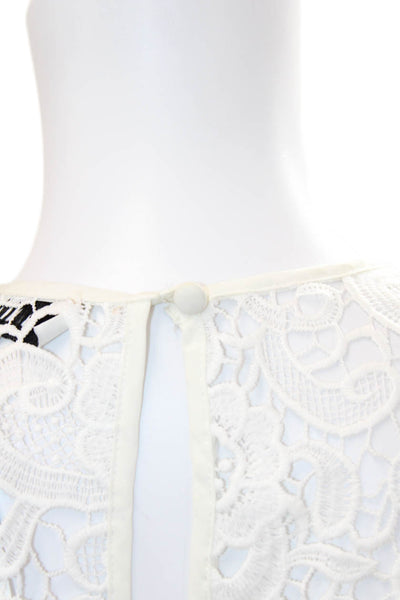 Likely Women's Round Neck Sleeveless Slit Hem Lace Mini Dress White Size 0