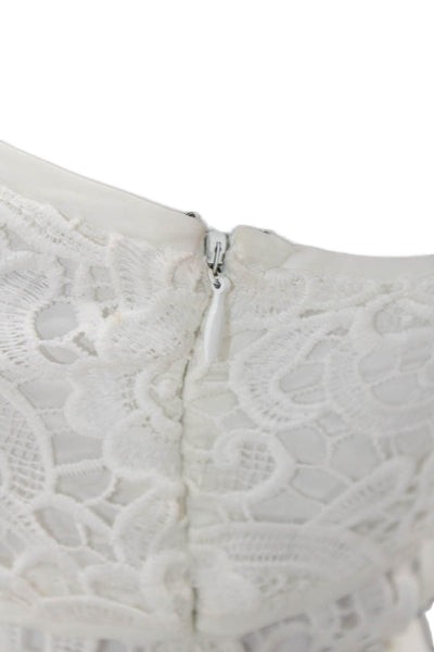 Likely Women's Round Neck Sleeveless Slit Hem Lace Mini Dress White Size 0