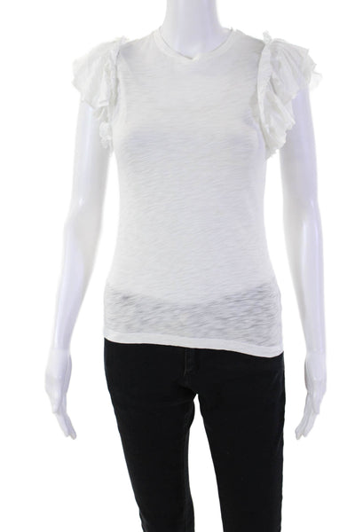 Goldie Womens Cotton Pullover Ruffle Short Sleeve T Shirt Blouse White Size XS