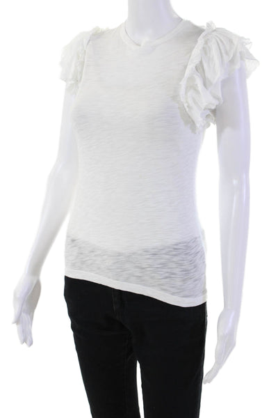 Goldie Womens Cotton Pullover Ruffle Short Sleeve T Shirt Blouse White Size XS