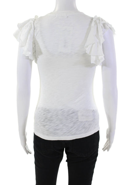 Goldie Womens Cotton Pullover Ruffle Short Sleeve T Shirt Blouse White Size XS