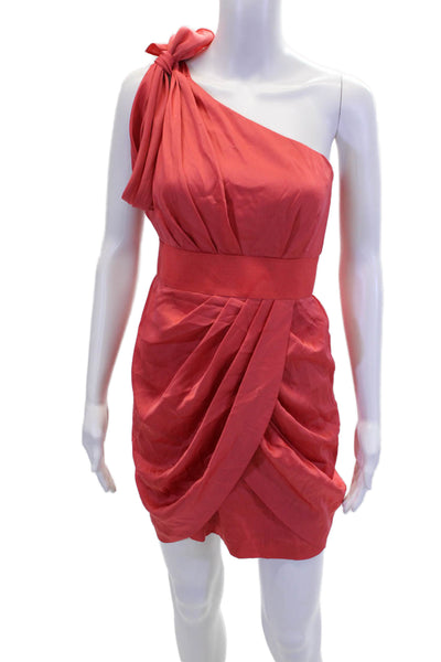 Aidan Aidan Mattox Womens One Shoulder Tie Detail Mini Dress Salmon Pink Size 2