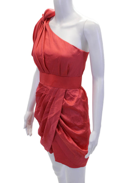 Aidan Aidan Mattox Womens One Shoulder Tie Detail Mini Dress Salmon Pink Size 2