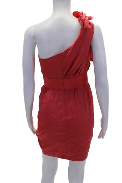 Aidan Aidan Mattox Womens One Shoulder Tie Detail Mini Dress Salmon Pink Size 2