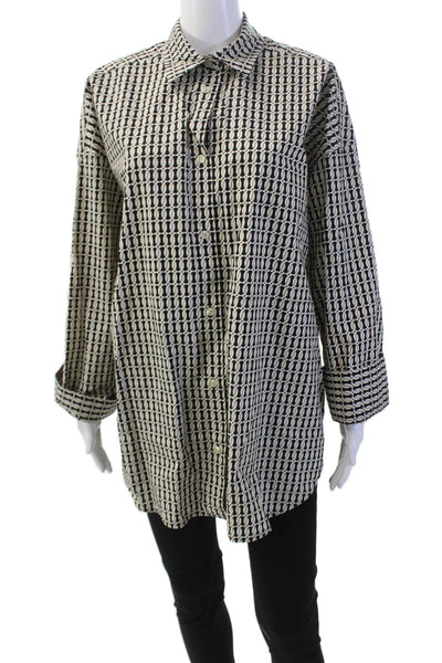 By Malene Birger Womens Printed Button Down Shirt White Black Size EUR 40
