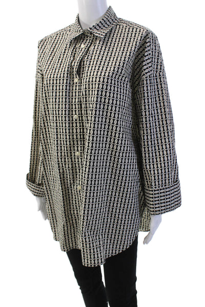 By Malene Birger Womens Printed Button Down Shirt White Black Size EUR 40
