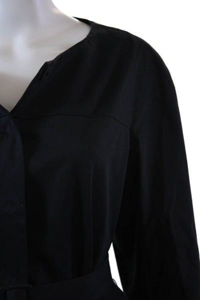 DKNY Womens Cotton Crew Neck Button Front Lined 3/4 Sleeve Jacket Navy Size 14