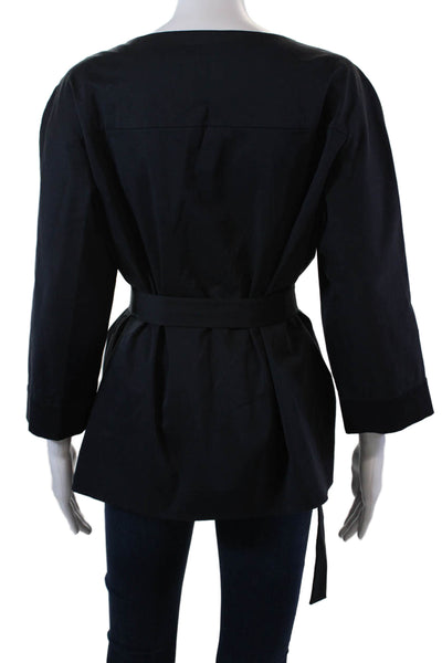 DKNY Womens Cotton Crew Neck Button Front Lined 3/4 Sleeve Jacket Navy Size 14