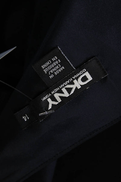 DKNY Womens Cotton Crew Neck Button Front Lined 3/4 Sleeve Jacket Navy Size 14