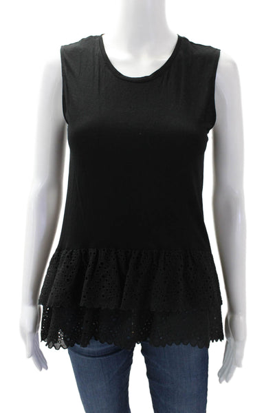 Generation Love Womens Sleeveless Layered Eyelet Lace Hem Top Black Size XS