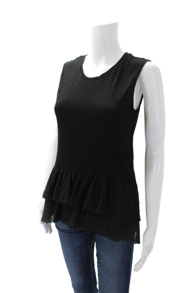 Generation Love Womens Sleeveless Layered Eyelet Lace Hem Top Black Size XS