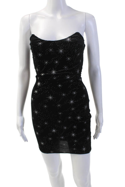 Superdown Womens Back Zip Strapless Velvet Metallic Sparkle Dress Black Size XS