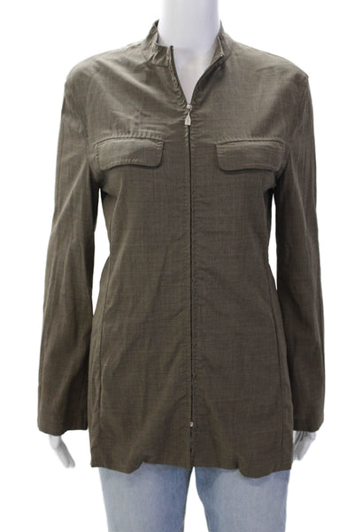Max Mara Womens Wool Long Sleeve Full Zippered Blouse Top Brown Size 4