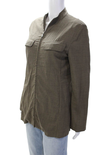 Max Mara Womens Wool Long Sleeve Full Zippered Blouse Top Brown Size 4