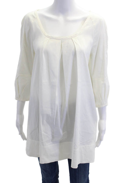 DKNYC Women's Round Neck Short Sleeves Tunic Blouse White Size S