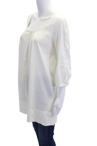 DKNYC Women's Round Neck Short Sleeves Tunic Blouse White Size S