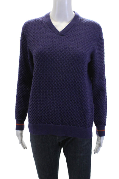 Robert Graham Mens Wool Textured Long Sleeve Pullover Sweater Purple Size L