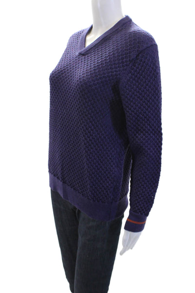 Robert Graham Mens Wool Textured Long Sleeve Pullover Sweater Purple Size L