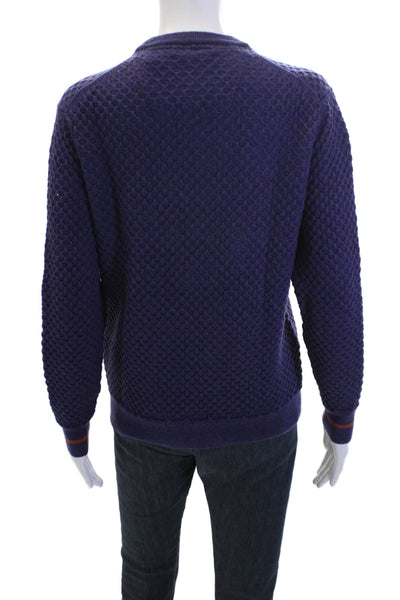 Robert Graham Mens Wool Textured Long Sleeve Pullover Sweater Purple Size L