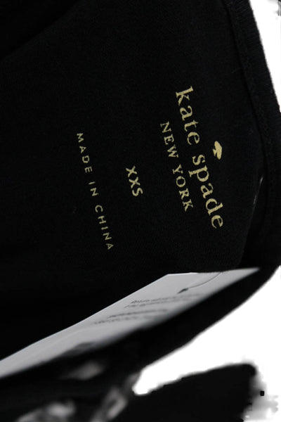 Kate Spade New York Womens Cotton Check Short Sleeve Blouse Black Size 2XS