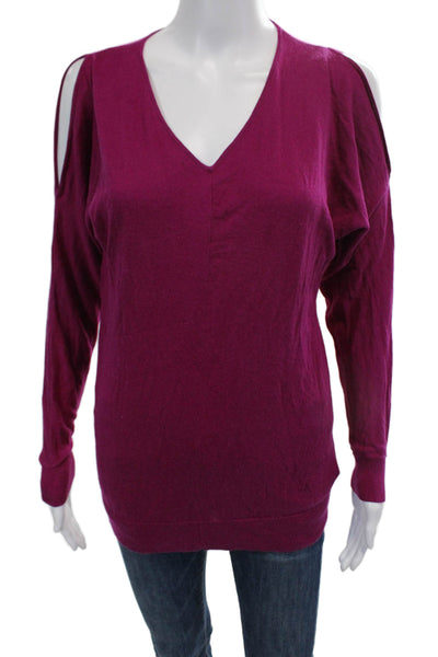 DKNY Womens Silk Blend V Neck Long Sleeves Sweater Violet Pink Size Small