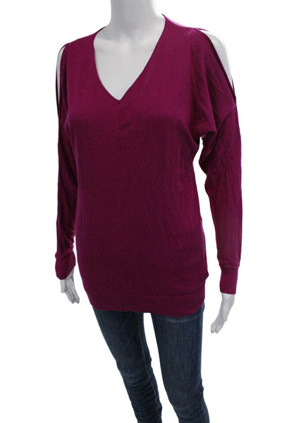 DKNY Womens Silk Blend V Neck Long Sleeves Sweater Violet Pink Size Small