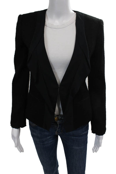 DKNY Womens Hook Closure Long Sleeves Jacket Black Wool Blend Size 4