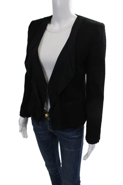 DKNY Womens Hook Closure Long Sleeves Jacket Black Wool Blend Size 4