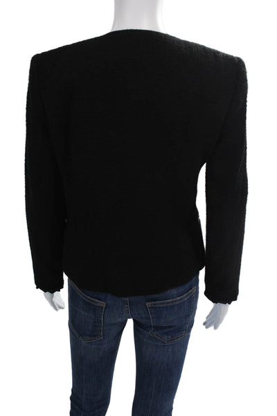 DKNY Womens Hook Closure Long Sleeves Jacket Black Wool Blend Size 4