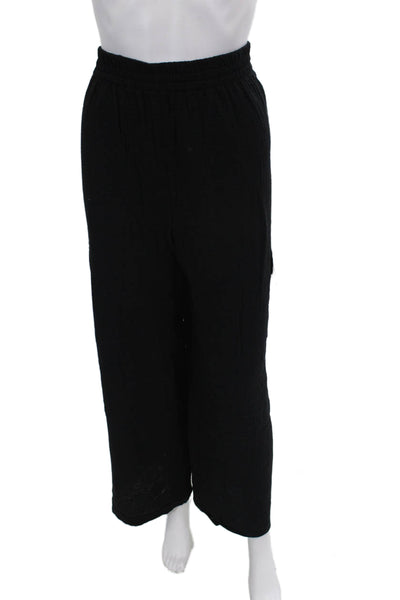 Drew Womens Cotton Textured High Rise Cargo Solana Pants Solid Black Size L
