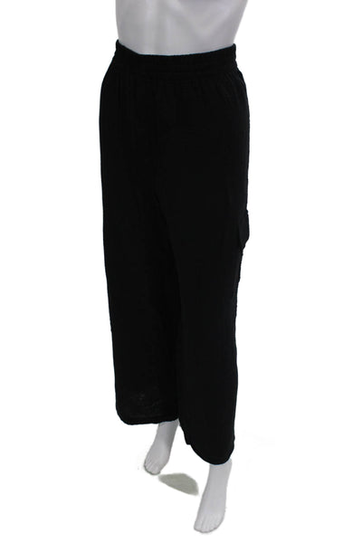 Drew Womens Cotton Textured High Rise Cargo Solana Pants Solid Black Size L