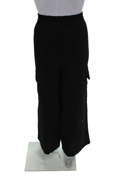 Drew Womens Cotton Textured High Rise Cargo Solana Pants Solid Black Size L
